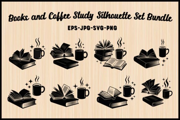 Books and Coffee Study Silhouette Set