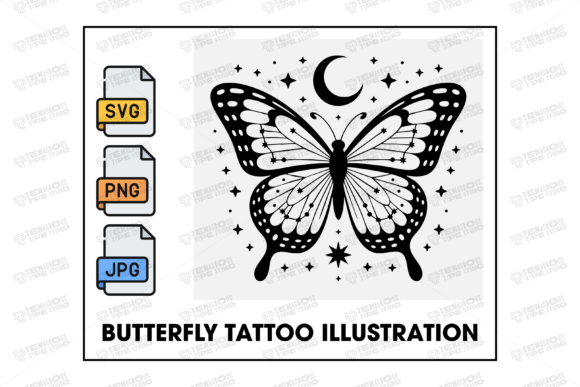 Butterfly Celestial Tattoo Illustration