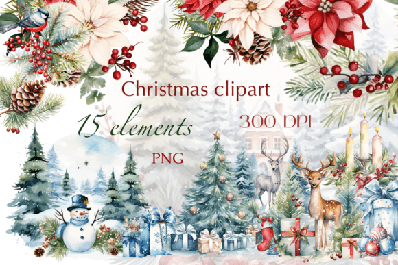 Christmas Watercolor Clip Art: Elevating Holiday Design with Hand-Painted Elegance