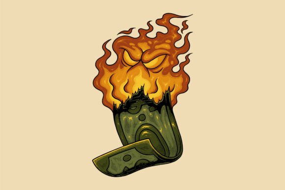 Retro Cartoon Burning Money Mascot Design