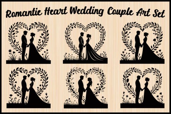 Romantic Heart Wedding Couple Art Set