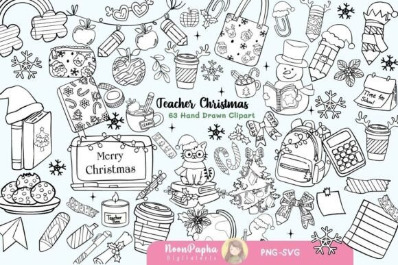 Teacher Christmas Stamp Clipart PNG