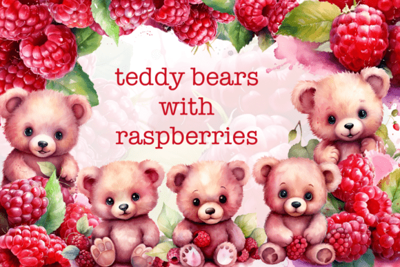 Teddy Bear with Raspberries Clipart: A Sweet Addition to Your Creative Projects