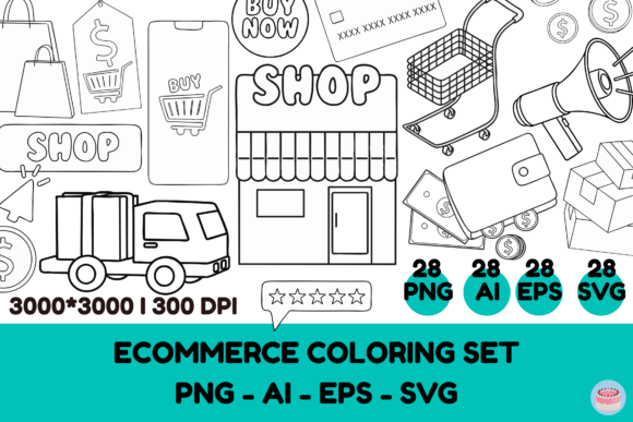 Unlocking Creative Potential with the Ecommerce Coloring 28 Clipart Set