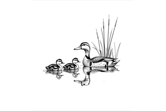 Vector Art of a Mother Duck Swimming