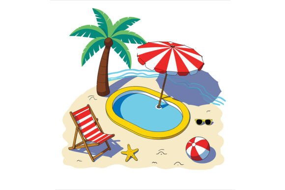 Vector Art of Cartoon Summer Beach Scene