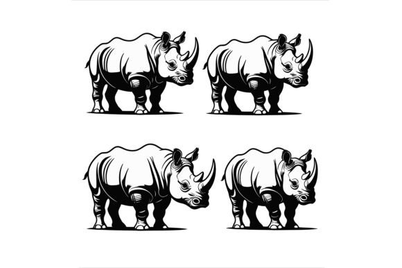 Vector Art of Four Rhinoceros Vector