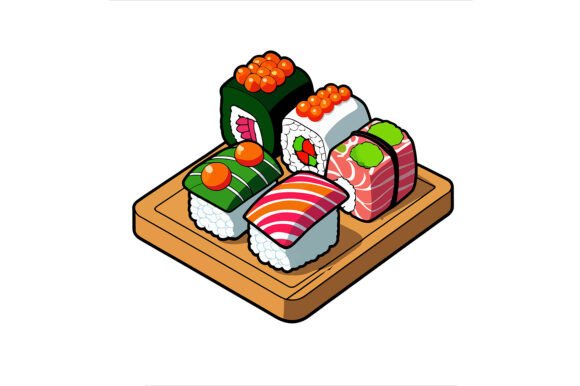 Vector Art of Sushi Set on Wooden Board: A Strategic Asset for Design and Branding