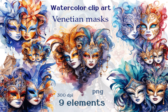 Watercolor Clip Art of Venetian Masks 2: A Creative Resource Guide